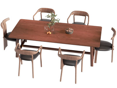 现代实木长方形餐桌椅组合