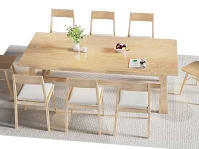 现代长方形实木餐桌椅组合