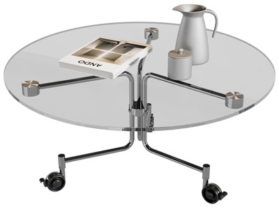 现代带滑轮的玻璃茶几3d模型 现代带滑轮的玻璃茶几