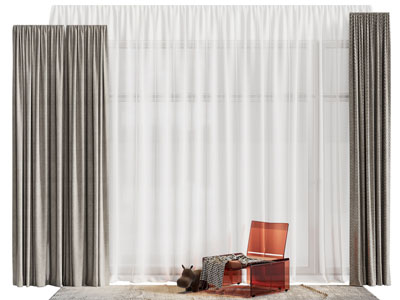 现代布艺窗帘窗纱3d模型 现代布艺窗帘窗纱