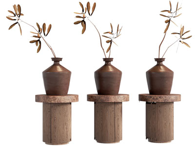 侘寂风角几 陶艺花瓶花卉摆件组合