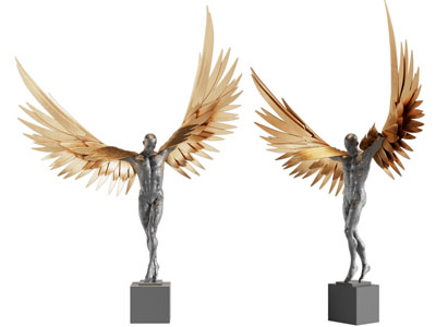 现代长着翅膀的人物雕塑雕刻3d模型 现代长着翅膀的人物雕塑雕刻