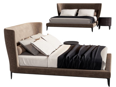 现代布艺双人床 床头柜