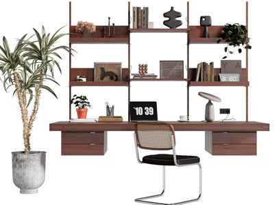 现代悬挂式书桌椅组合 书柜3d模型 现代悬挂式书桌椅组合 书柜