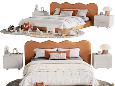 现代双人床 床头柜