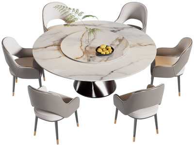 现代圆形大理石餐桌椅组合