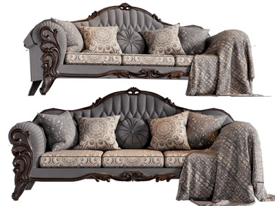 欧式雕花装饰的多人沙发