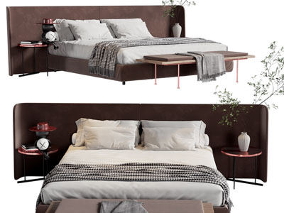 现代加宽床头的双人床 床头几