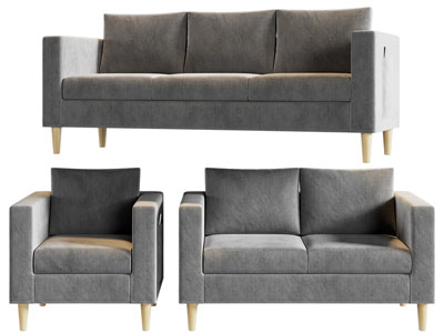 现代布艺灰色多人 双人 单人沙发