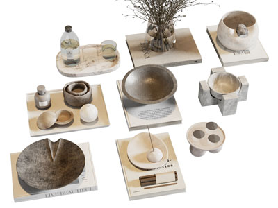 侘寂风书本 陶艺器皿 茶具杯子摆件组合