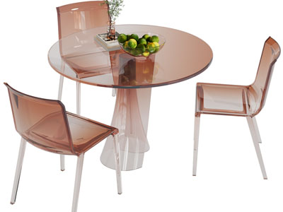 现代彩色亚克力圆形餐桌椅组合