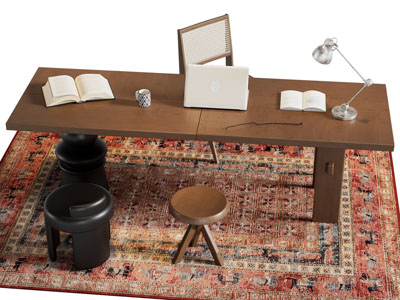 侘寂风长方形书桌椅组合3d模型 侘寂风长方形书桌椅组合