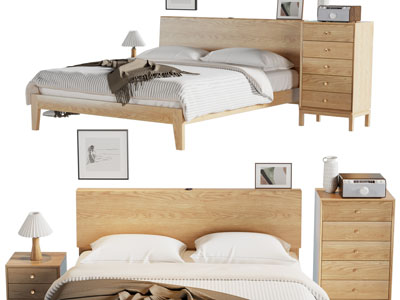 北欧实木双人床 床头柜 斗柜