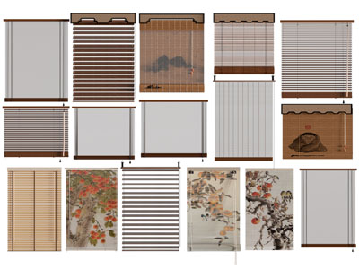 新中式百叶窗帘 拉帘 卷帘3d模型 新中式百叶窗帘 拉帘 卷帘