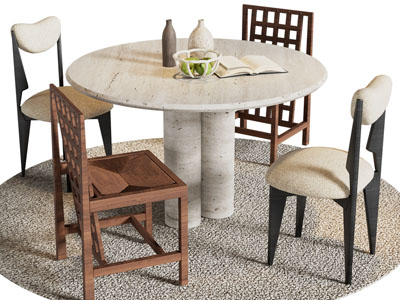 侘寂风圆形餐桌椅组合