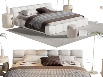 现代奶油风双人床 床头几