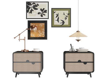 侘寂风床头柜 装饰挂画