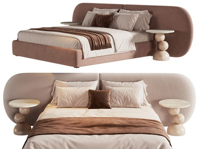 现代布艺双人床 床头几