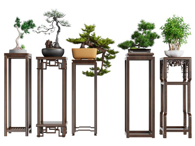 新中式实木花架 盆景盆栽摆件组合