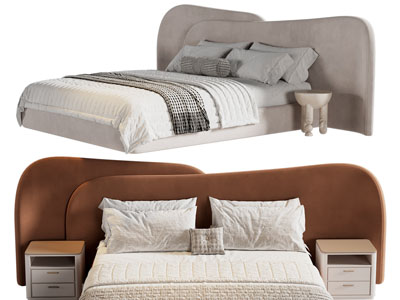 现代布艺床头双人床 床头几