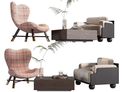 现代单人沙发 休闲椅子 茶几组合