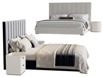 现代布艺双人床 床头柜