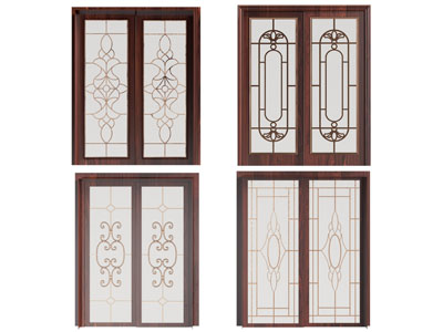 现代实木边框的玻璃推拉门