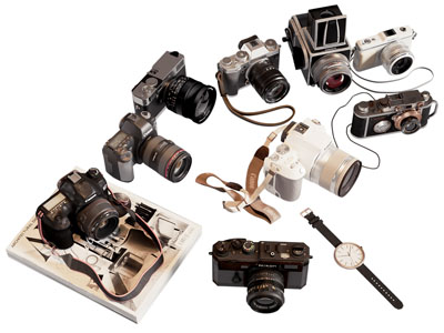 现代数码相机 照相机摆件组合3d模型 现代数码相机 照相机摆件组合