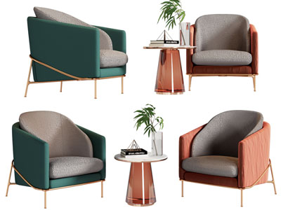 现代单人沙发 边几