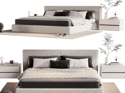 现代布艺双人床 床头柜