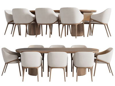 北欧实木椭圆形餐桌椅组合