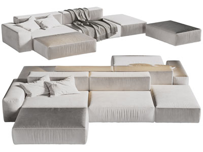 现代布艺双向多人沙发