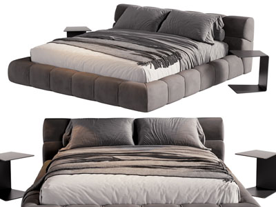 现代双人床 床头几