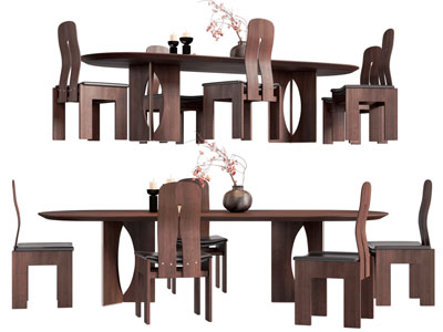 侘寂风中古风实木餐桌椅组合