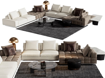 现代转角多人沙发 茶几组合
