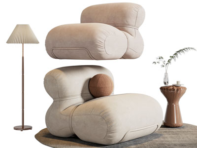 现代布艺懒人沙发 落地灯 边几