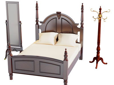 美式实木双人床 衣架 穿衣镜