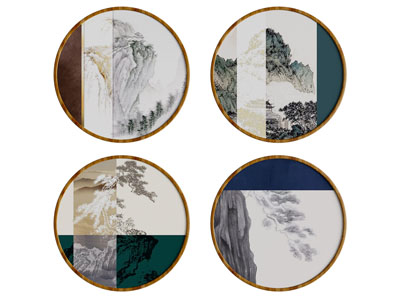 新中式圆形山脉装饰挂画3d模型 新中式圆形山脉装饰挂画