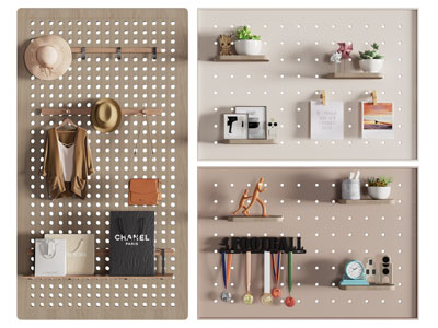 现代实木洞洞眼墙饰收纳架 墙饰