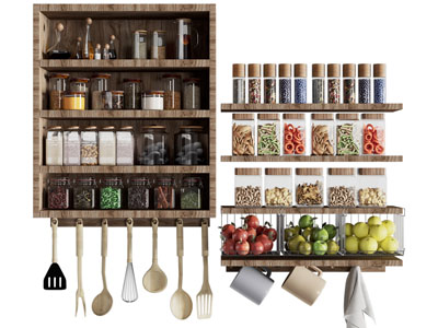 现代墙面实木厨具收纳架 吊柜