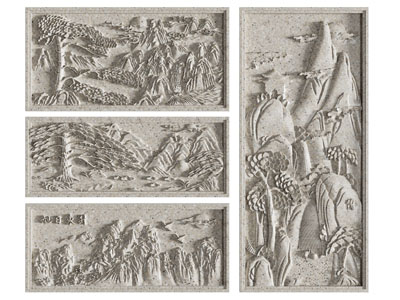 新中式山脉 松树浮雕 装饰挂画3d模型 新中式山脉 松树浮雕 装饰挂画