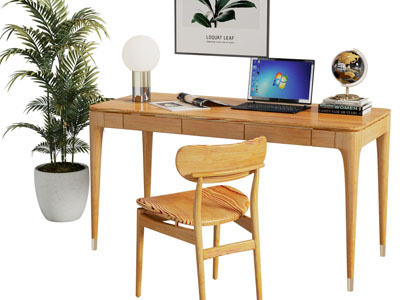 北欧实木书桌椅组合3d模型 北欧实木书桌椅组合