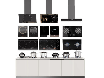 现代抽油烟机 电磁炉 锅具 燃气灶3d模型 现代抽油烟机 电磁炉 锅具 燃气灶