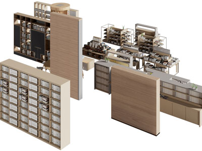 现代书柜3d模型 现代书柜