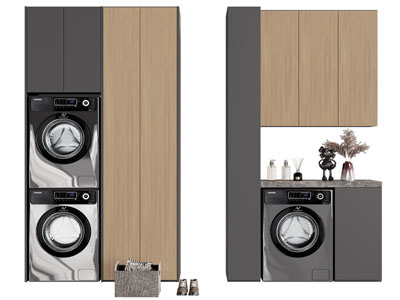 现代洗衣机 烘干机阳台收纳柜3d模型 现代洗衣机 烘干机阳台收纳柜