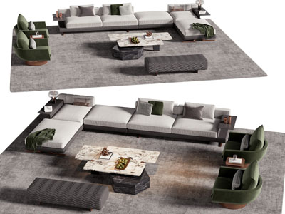 现代转角多人沙发 沙发凳和茶几组合