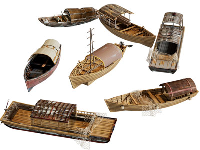 中式小木船 渔船 小乌篷船