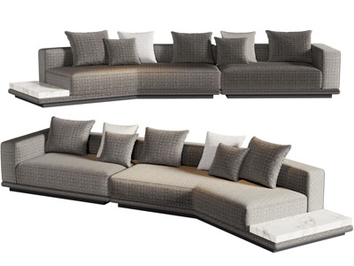 现代布艺弧形多人沙发