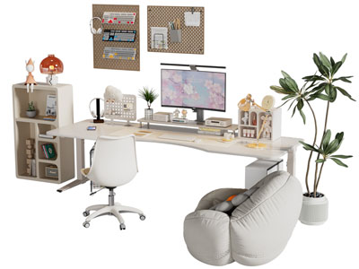 北欧书桌椅组合 边柜 懒人沙发3d模型 北欧书桌椅组合 边柜 懒人沙发