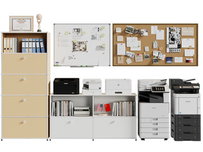 现代文件收纳柜 打印机 便签墙3d模型 现代文件收纳柜 打印机 便签墙